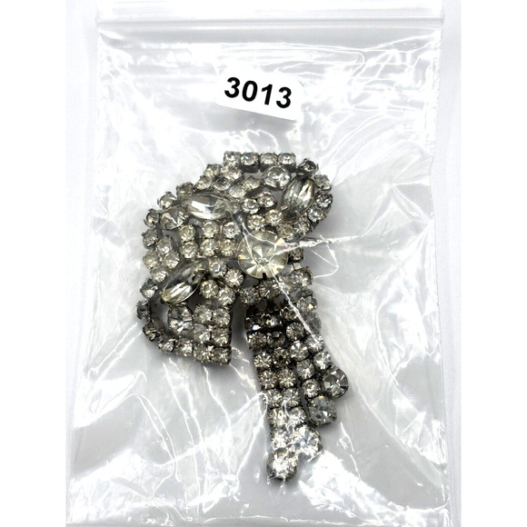 Vintage Rhinestone Brooch Clear (some Smokey) Dangles J1-3013 - Picture 12 of 12